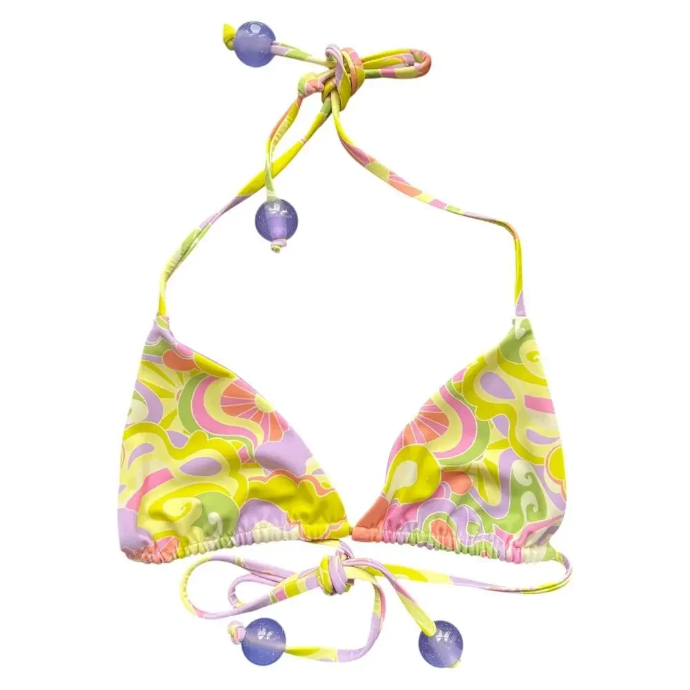 Beach Riot Soleil Side Tie Beaded Acrylic Ends Bikini Top and Bottom Set, S